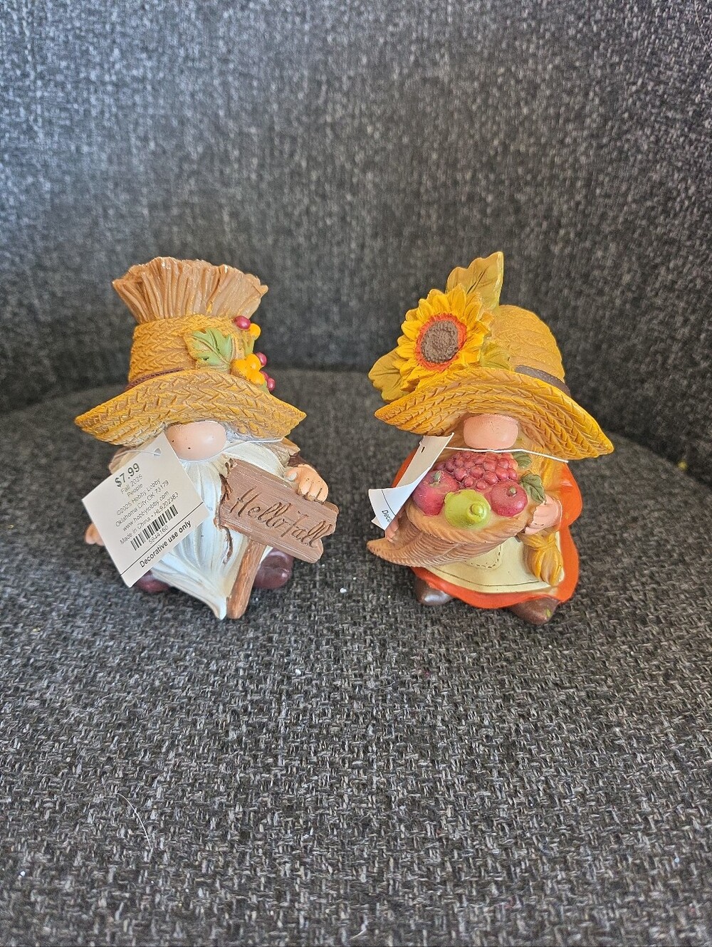NWT 5" Mr. & Mrs. Gnome Figurines 5" Fall Thanksgiving Decorations Hobby Lobby